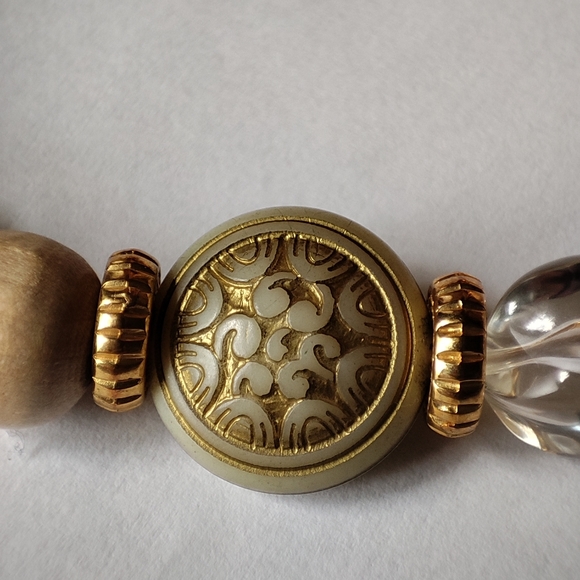 Limited Express Wood Acrylic Lucite Long EXP Gold Tone Dual Strand - Picture 11 of 16